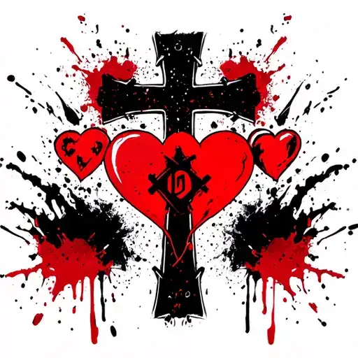 3 Hearts And Cross In The Middle With Love Inside The Cross