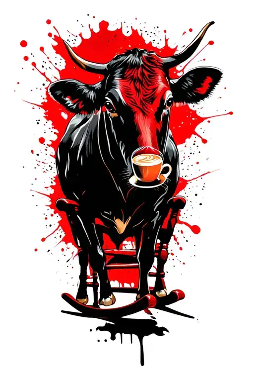 Cow Drinking Coffee On Rocking Chair Right
