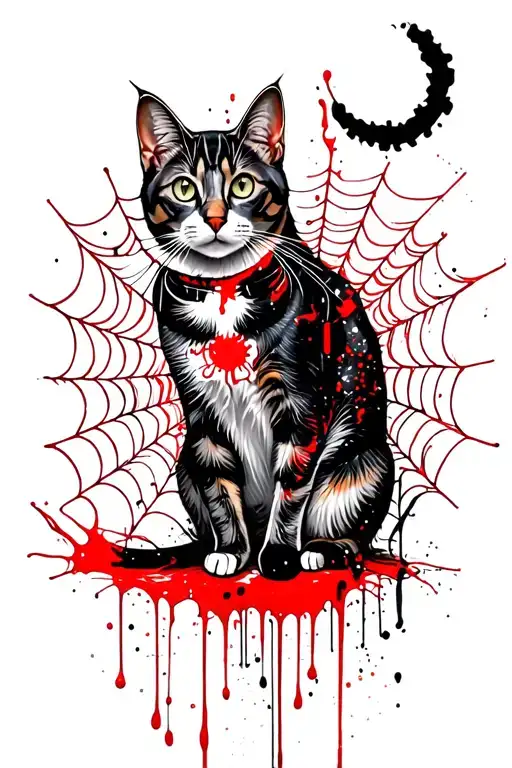 A Cat Watching Over A Spider Web