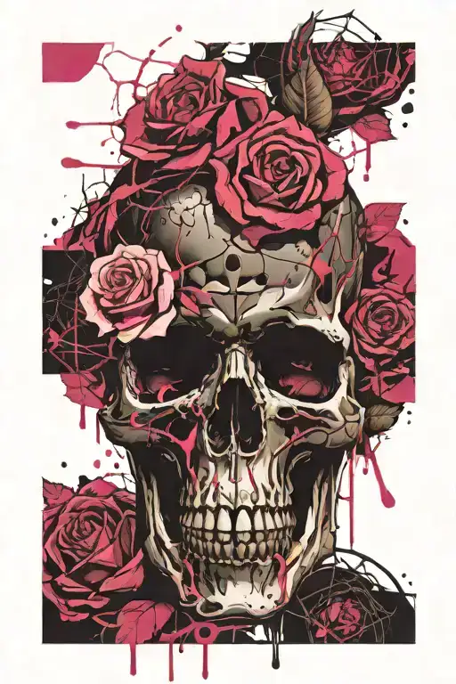 Dark Skull And Pink Roses Dark For Cover