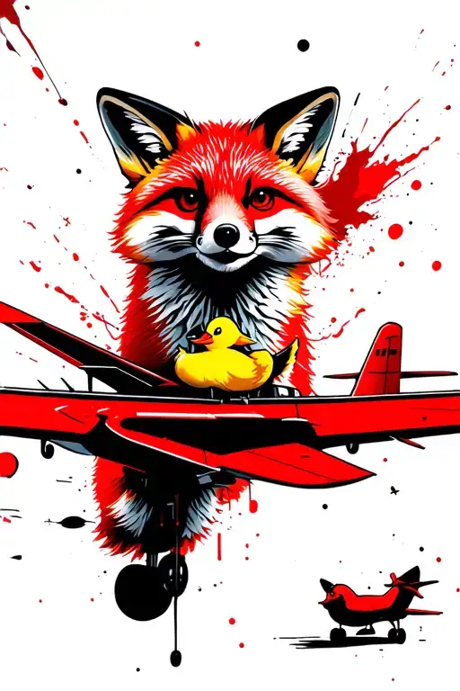 A Fox On An Aircraft That Flies Under A Hazelnut With A Yellow Duck In A Flac And Raccoon