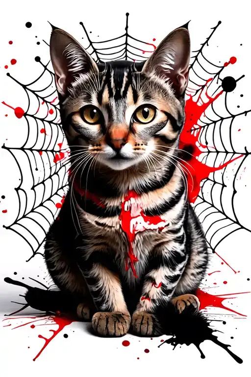 A Tabby Cat Sitting On A Web