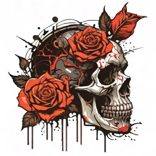 Skull And Rose With Girl
