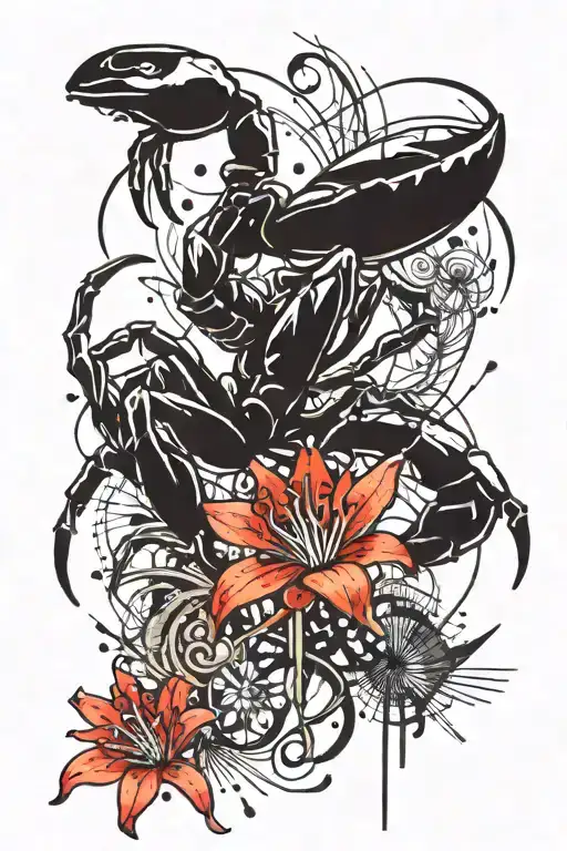 Scorpion And Red Spider Lily Flower Surrounded