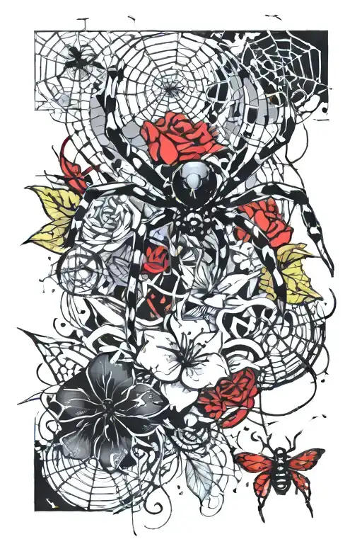 Lilly Flower With Spider And Spider Webs Surrounding