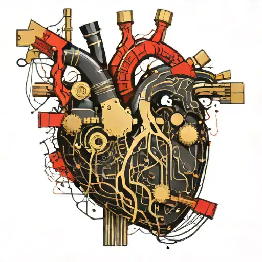Black And Gold Realistic Heart Shaped Circuit Board With Gold Wires As Blood Veins
