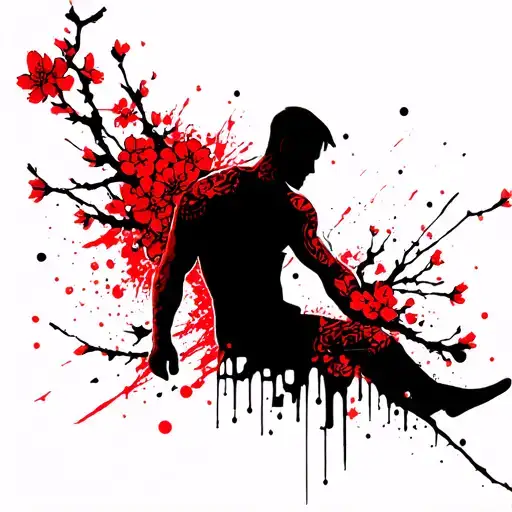 Silhouette 3 Male And Cherry Blossoms Leg