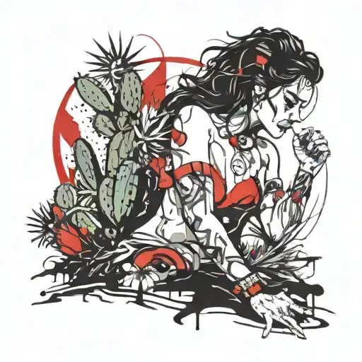 Curvy Darkhaired Lady With Cactus