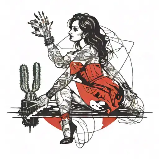 Curvy Darkhaired Lady With Cactus