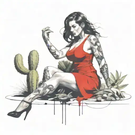 Curvy Darkhaired Lady With Cactus