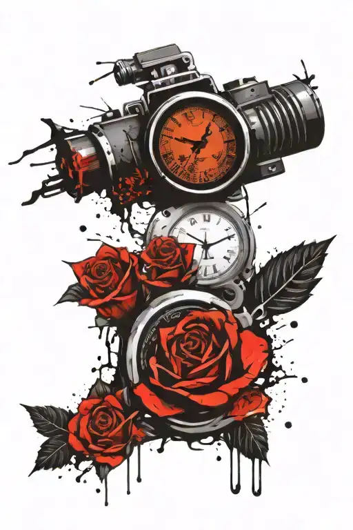 Grenade And Rose With Clock