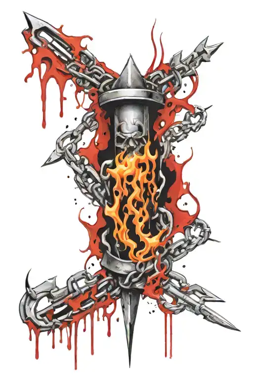 Chains Breaking And Fire Flames And Bloody Dagger