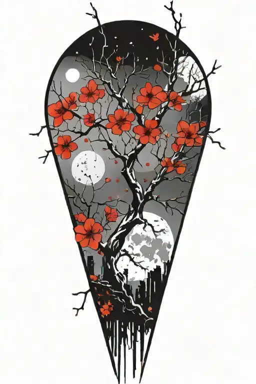 Trash Polka Sakura Branch In Moonlight