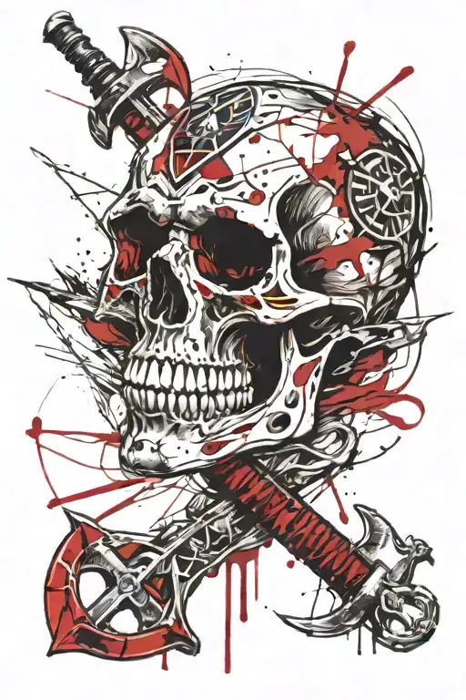 Skull With Axe And Sword Wrapped