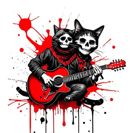 Skull And Cat Playing A Guitar