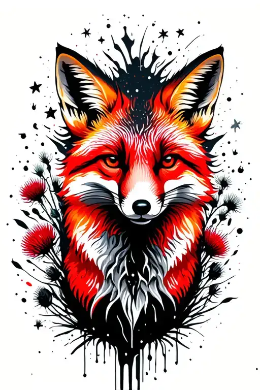 Fox Surrounded By Thistles Under The Stars