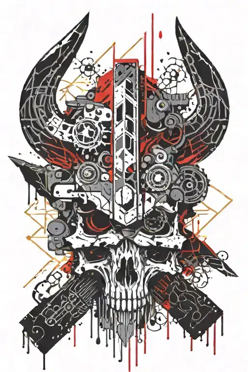 Viking Axe Raven Skull Circuit Board Design Combining
