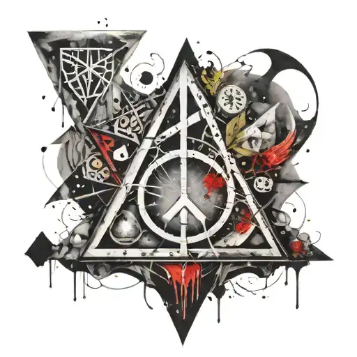 Symbol Of The Deathly Hallows With A Touch Of Geometry And Watercolor