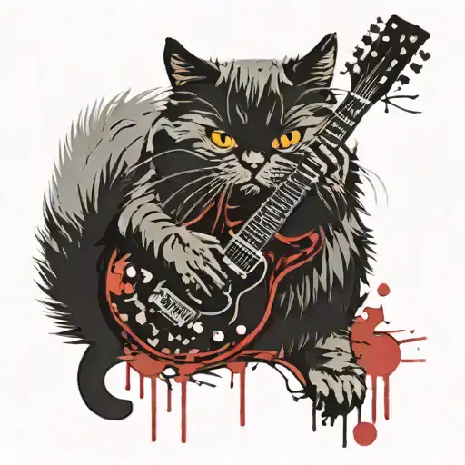 Persian Cat Playing A Guitar
