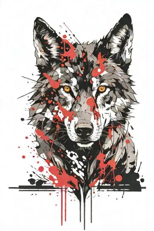 Black Wolf White Red Fire