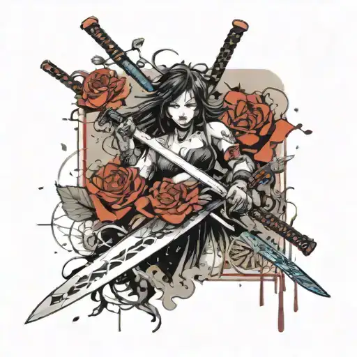 Katana Surrounded By Roses