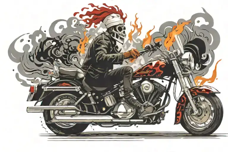 Ghost Rider Wear Chef Hat And Smoking Cigar While Riding Cruiser Motorcycle On Fire