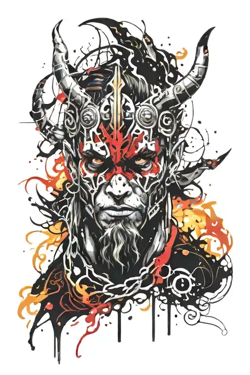 Evil Demon Style Character With Fire And Flames Only Face With Viking Mythology Inspiration