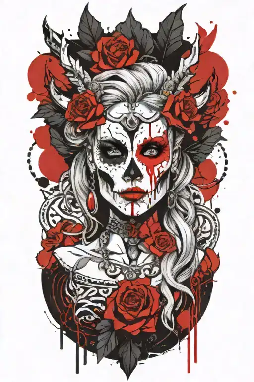 Norse Goddess Hella Portrait Half Skull Face