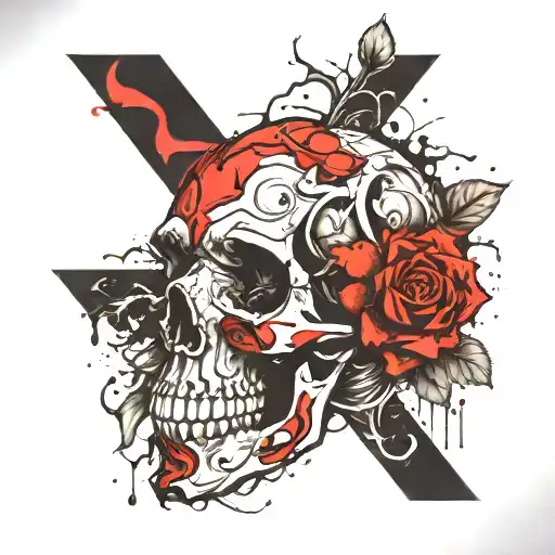 Heart Skull Roses Letters A & J