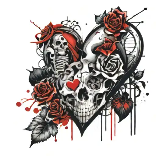 Heart With Skull Roses Names Alexandra & Junior