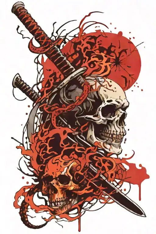 Dragon Sunset Skull Katana On Fire