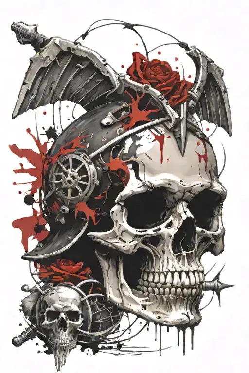Skull Wearing Gladiator Helmet On Top Of An Anchor