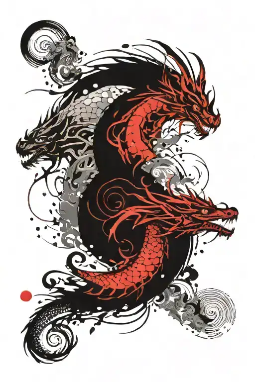 Dragon Emerging From Ying A Fish And Yang