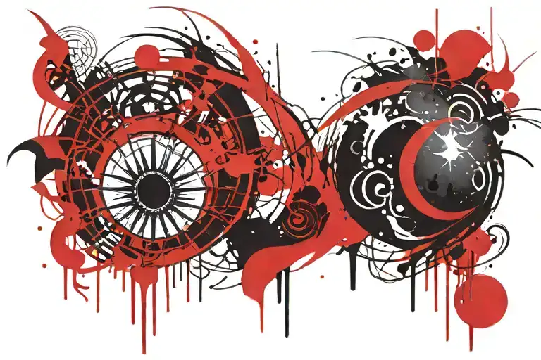 A Black Sun And Red Crescent Moon