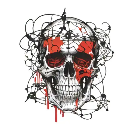 Realistic Skull Wrapped In Razor Wire Wrapped