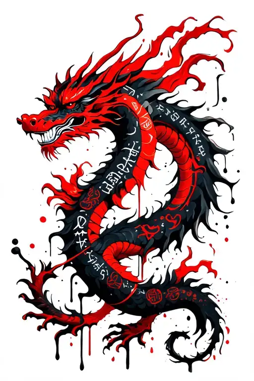 Chinese Dragon Wrapped On The Leg With Nordic Runes And Vegvisir