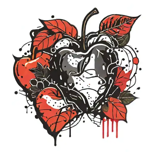 Black Apple In The Shape Of A Heart With Three Leaves
