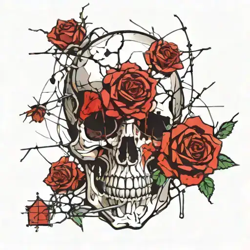 Skull Rose With Barb Wire