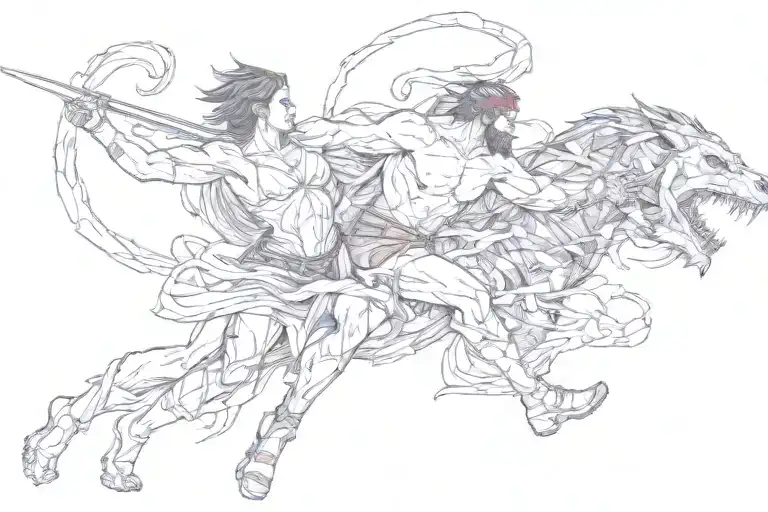 One Spartan And Beautiful Woman Grabbing A Beast