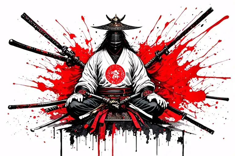 Samurai Warior Sit Alone And Type Kizen Japon Language