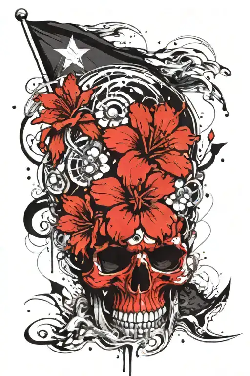 Skull With Flowers From The Philippines And Water Waves