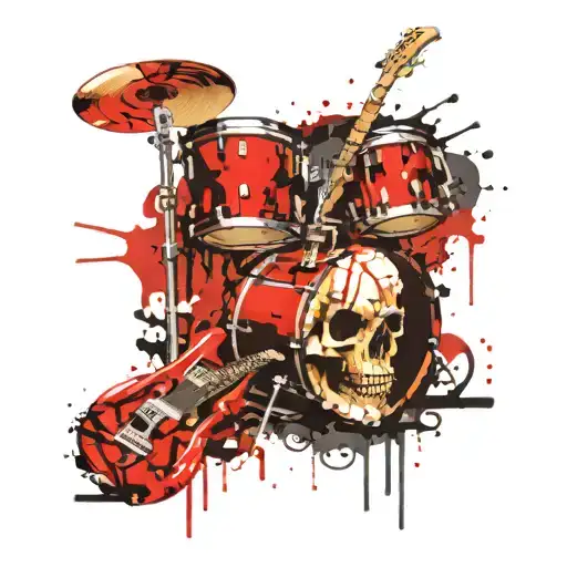 Drum Stick And Skull Playing Guitar