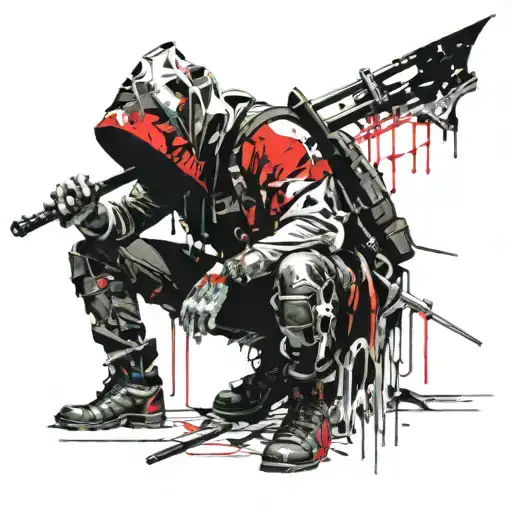 Hooded Warrior Sitting On His Knees With A Spark In His Hand