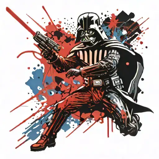 Darth Vader With Battle Background In Red And Blue Color