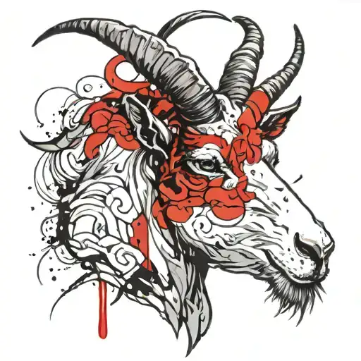 Evil Goat Head With Long Horns