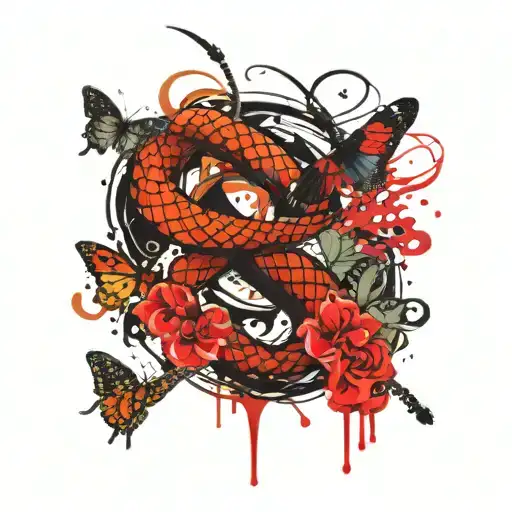 Fluid Snake And Small Butterfly