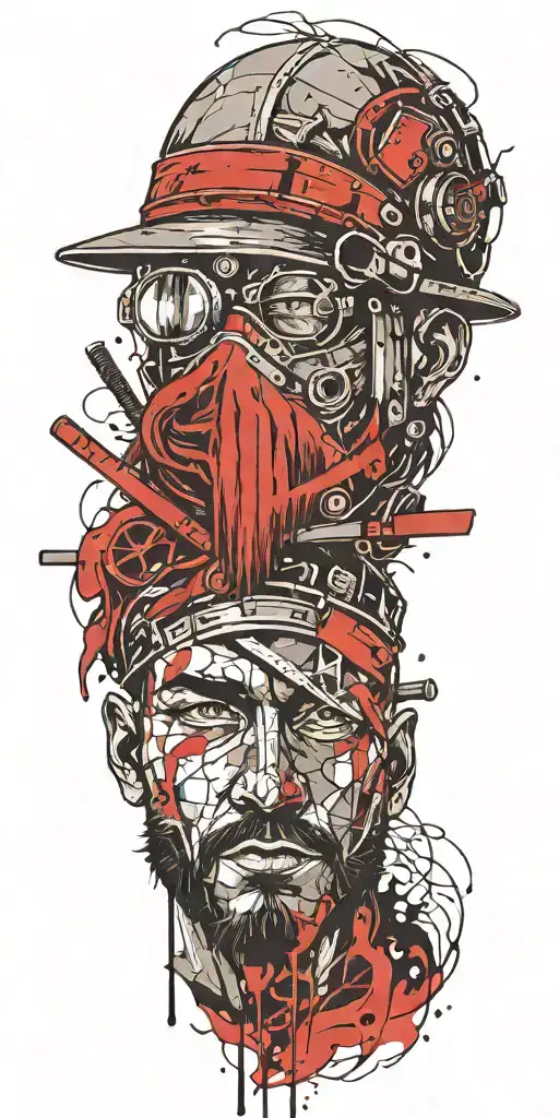 A Blacksmith Face With Hammer And Wizard Facwith Cone Hat And Book And Warrior Face With Katana Helm