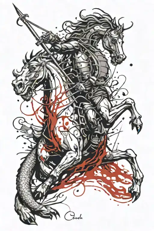 St George Killing The Dragon Breathing Fire Rising