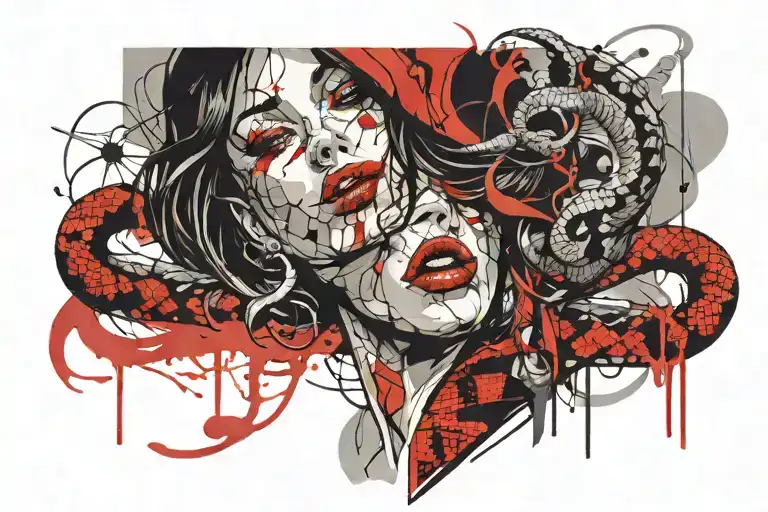 Woman And Snake Wrapped