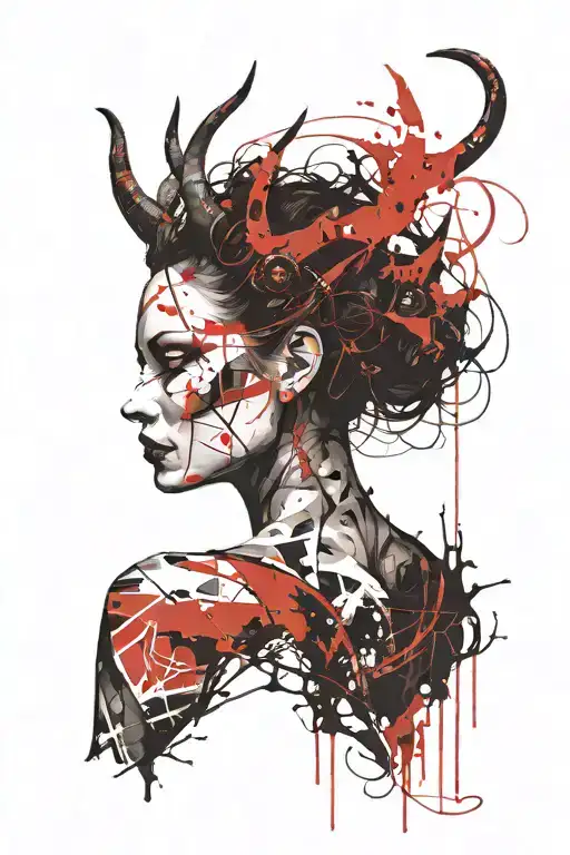 Shadow Woman With Horns No Face Looking Back